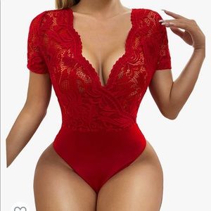 Lace Red Bodysuit - small